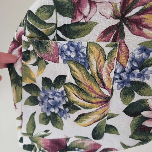 90’s botanical blazer short sleeve blouse button up floral long pockets vintage - Picture 6 of 16